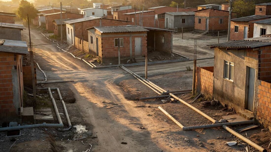 Bairro de Ceilândia com casas modestas em área de vulnerabilidade social