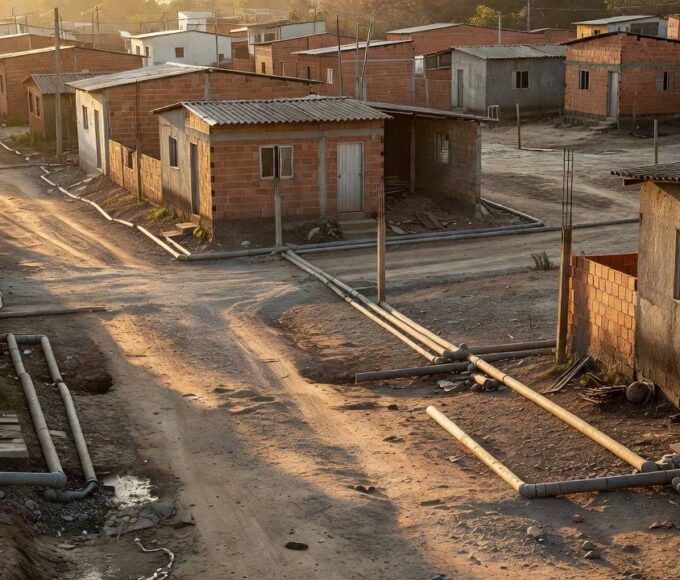 Bairro de Ceilândia com casas modestas em área de vulnerabilidade social