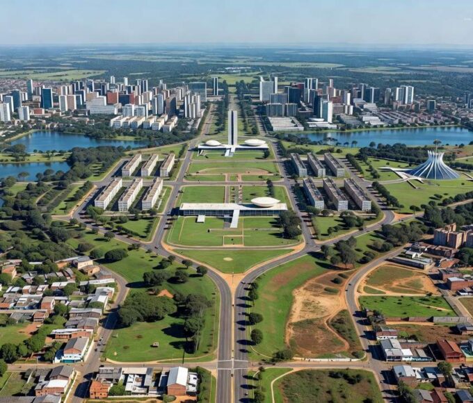 Vista aérea de regiões do DF mostrando contrastes urbanos e desigualdades no bem-estar