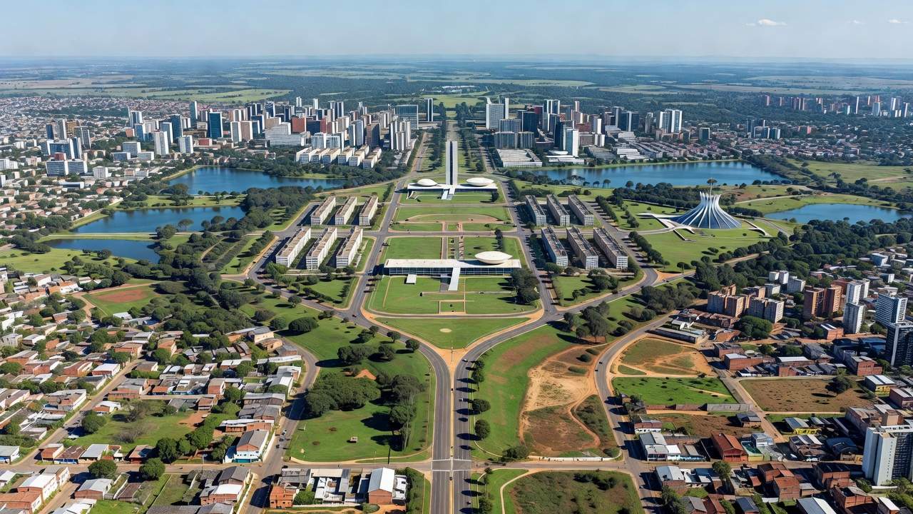 Vista aérea de regiões do DF mostrando contrastes urbanos e desigualdades no bem-estar