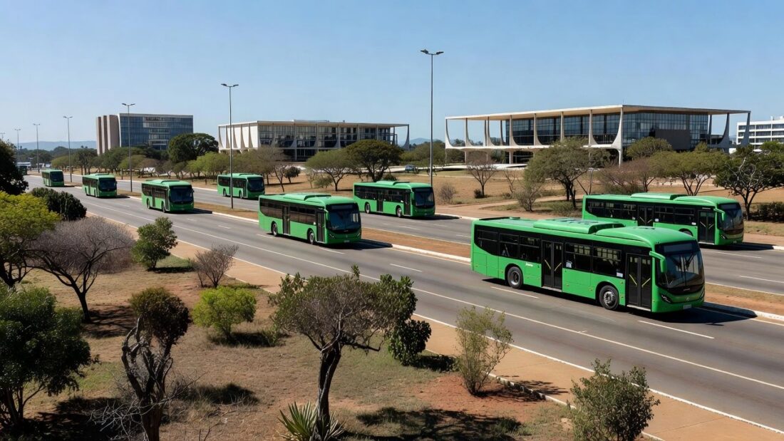 Ônibus elétricos em operação no transporte público de Brasília
