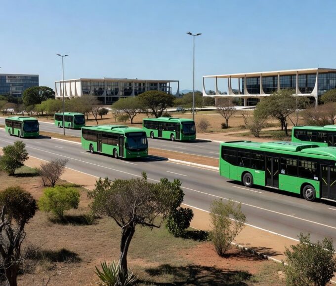 Ônibus elétricos em operação no transporte público de Brasília