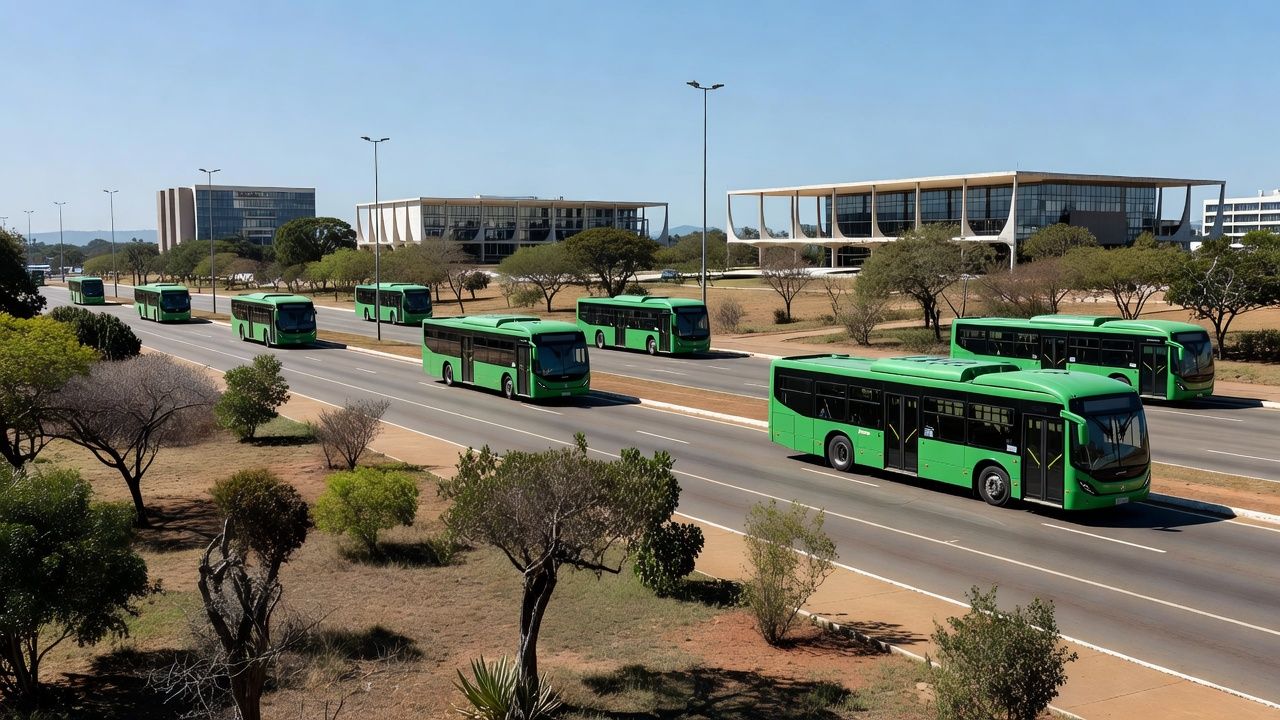 Ônibus elétricos em operação no transporte público de Brasília
