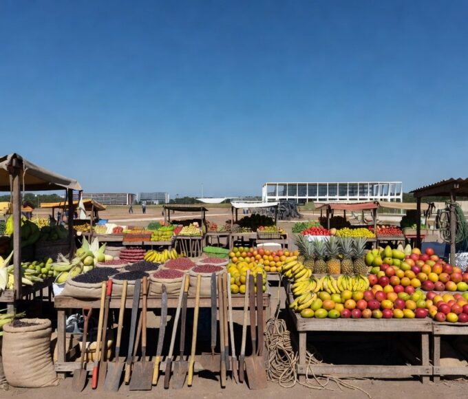 Feira do Trabalho e do Campo no Plano Piloto em Brasília com produtos agrícolas