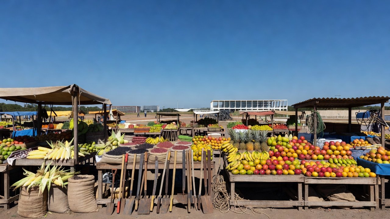 Feira do Trabalho e do Campo no Plano Piloto em Brasília com produtos agrícolas