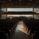 Corredor vazio do Congresso Nacional em Brasília simbolizando pendências em saúde, educação e segurança