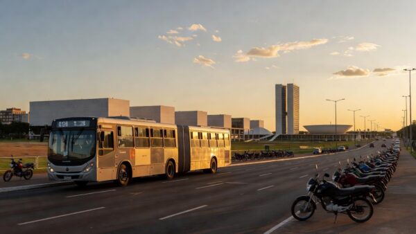 Ônibus da linha 0.128 em Brasília durante o Capital Moto Week 2026