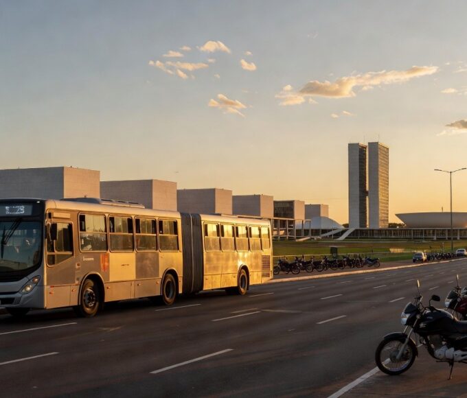 Ônibus da linha 0.128 em Brasília durante o Capital Moto Week 2026