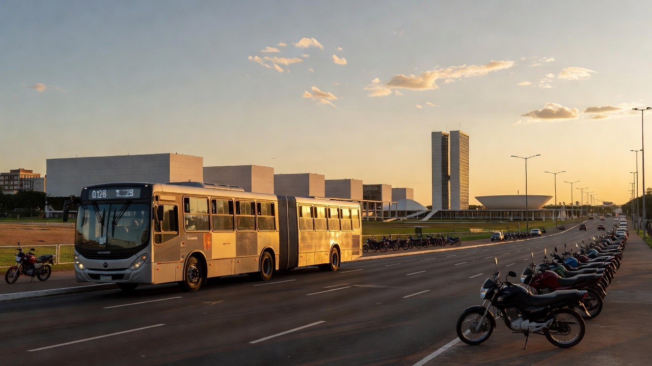 Ônibus da linha 0.128 em Brasília durante o Capital Moto Week 2026
