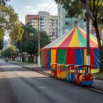 Rua de lazer com circo e trenzinho no Guará II em Brasília
