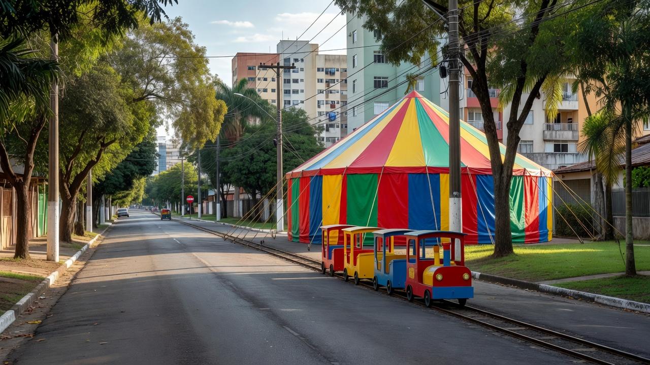 Rua de lazer com circo e trenzinho no Guará II em Brasília