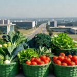 Cestas verdes com vegetais frescos do programa Cartão Prato Cheio