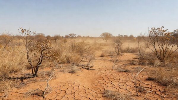Paisagem seca do Cerrado no Distrito Federal com alerta de baixa umidade do Inmet