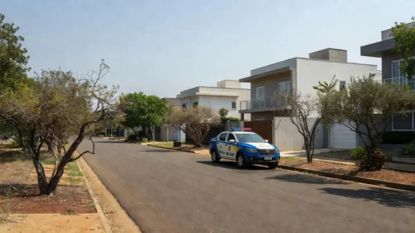 Rua na Vila Planalto, Brasília, com viatura policial brasileira