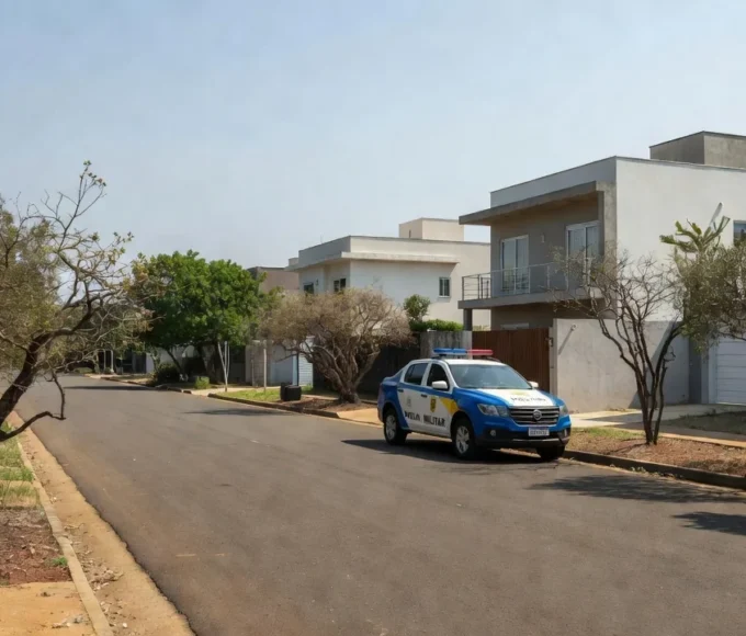 Rua na Vila Planalto, Brasília, com viatura policial brasileira