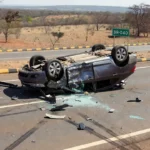Carro capotado na BR-040 em Santa Maria após acidente