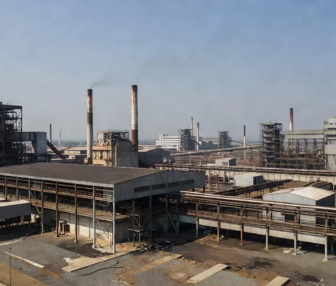 Zona industrial brasileira durante campanha eleitoral sobre indústria