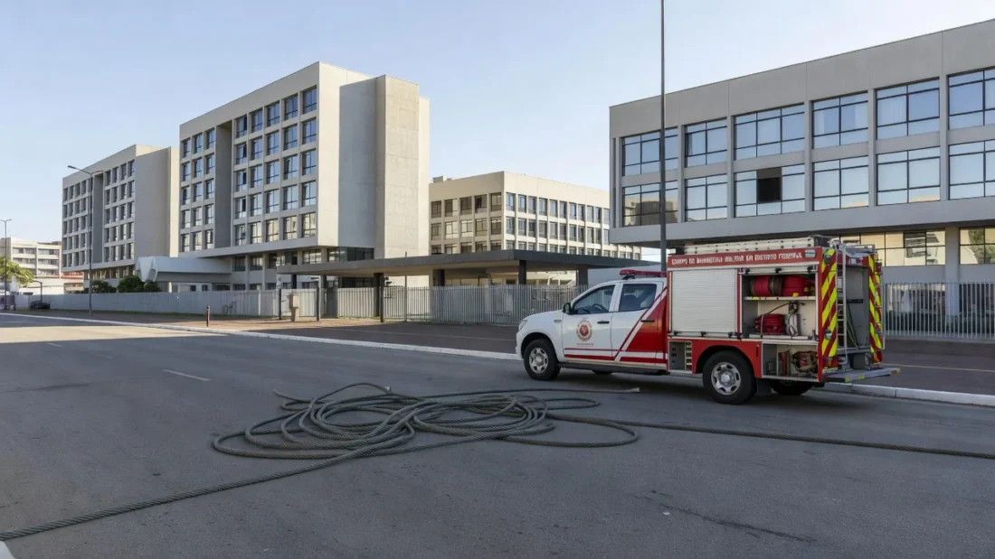 Viatura do CBMDF no Setor Hoteleiro Sul após acidente com cabo de aço em Brasília