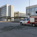Viatura do CBMDF no Setor Hoteleiro Sul após acidente com cabo de aço em Brasília