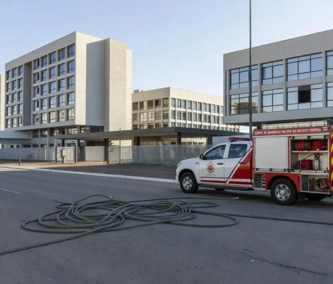 Viatura do CBMDF no Setor Hoteleiro Sul após acidente com cabo de aço em Brasília