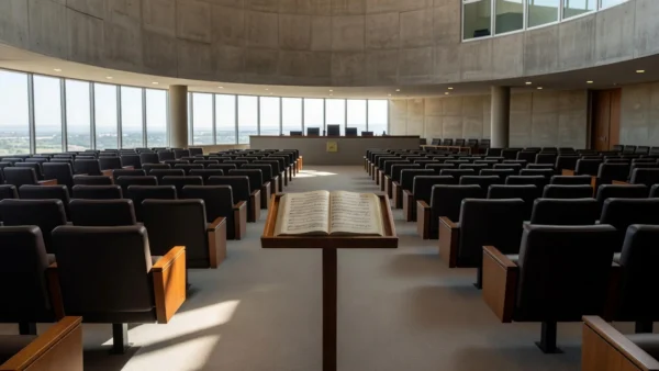 Plenário vazio da Câmara do DF com partituras de música sacra