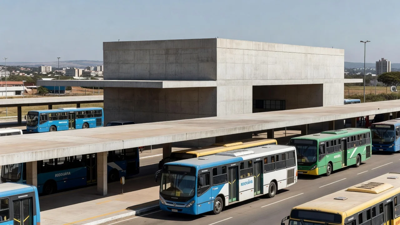 Rodoviária do Plano Piloto em Brasília com ônibus de transporte público