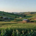 Paisagem rural brasileira com lavouras de agricultores familiares no campo