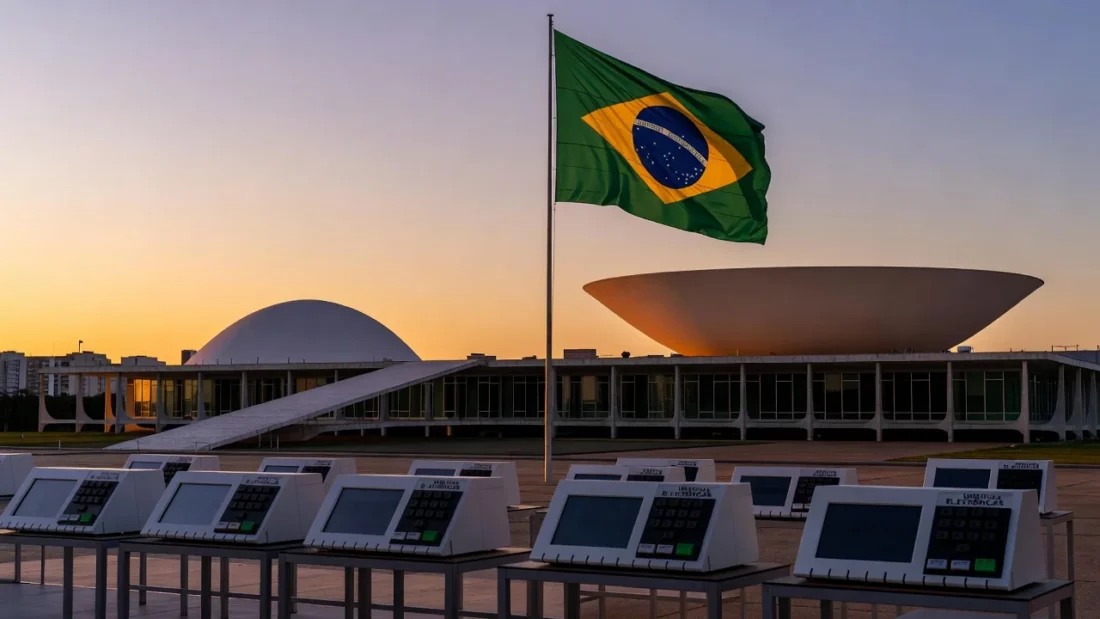 Congresso Nacional em Brasília com urnas eleitorais no segundo turno no DF